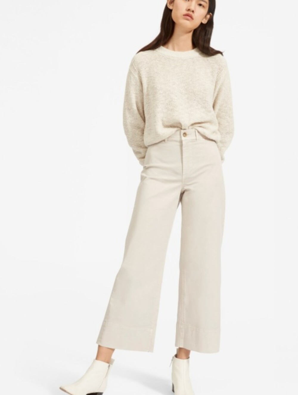 Everlane Cropped Wide-Leg Pants in Light Beige